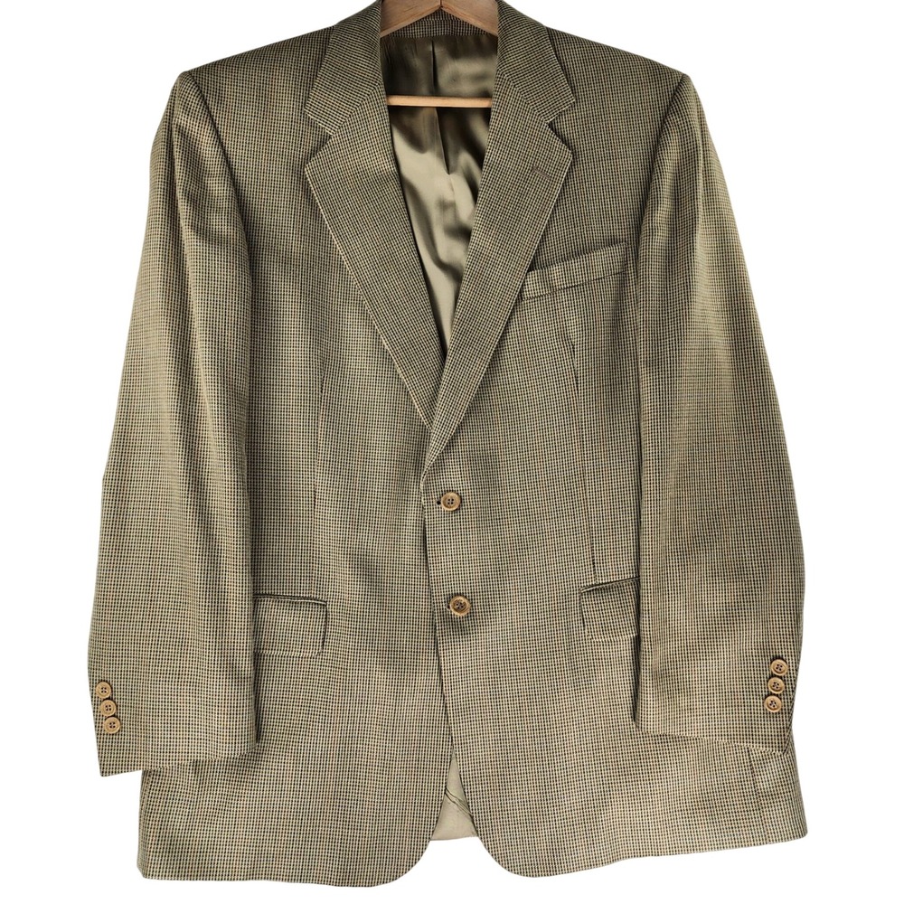 Men's 46L Sport Coat Blazer Silk Wool Houndstooth Windowpane Beige Brown Canada